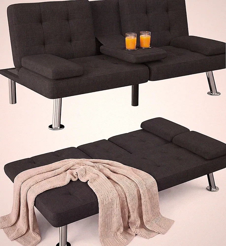 Charcoal Linen Futon Sofa Bed Futon Couch for Living Room