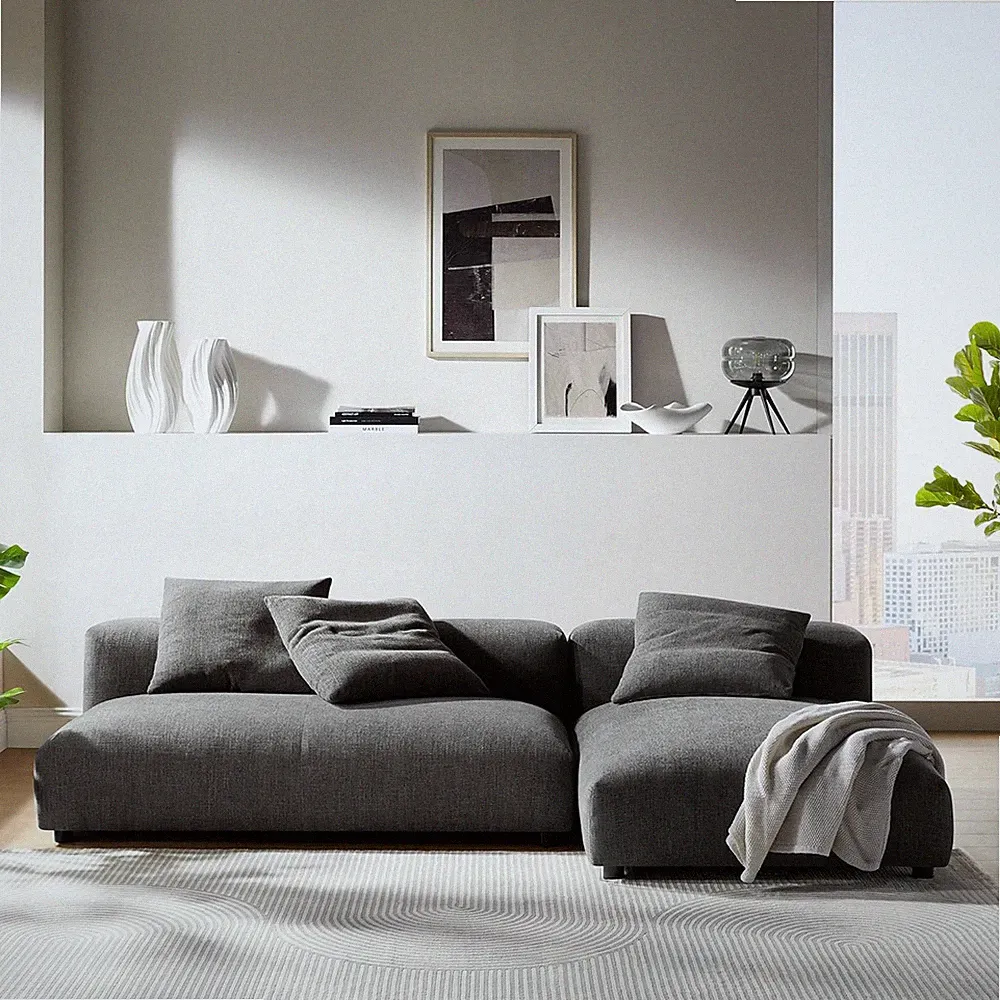 Charcoal Modular Sectional Sofa with Chaise - Modern 3-Seater Living Room Set