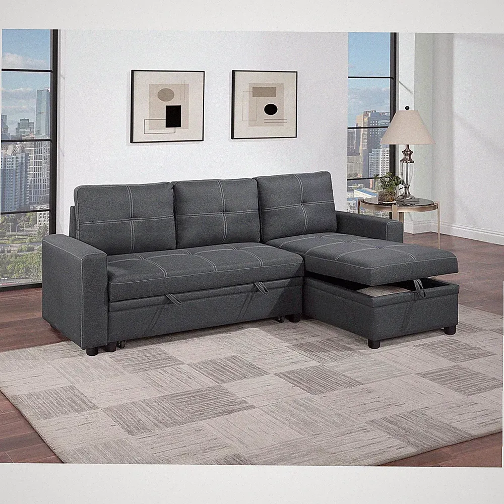 Charcoal Polyfiber Sectional Sofa Bed Storage Reversible Chaise 2pc Set