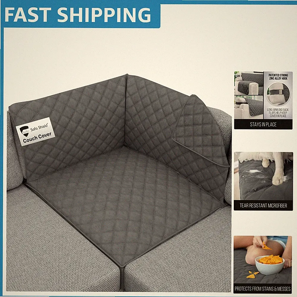 Charcoal Reversible Couch Sectional Protector - Ideal for Pets, Stain Resistant
