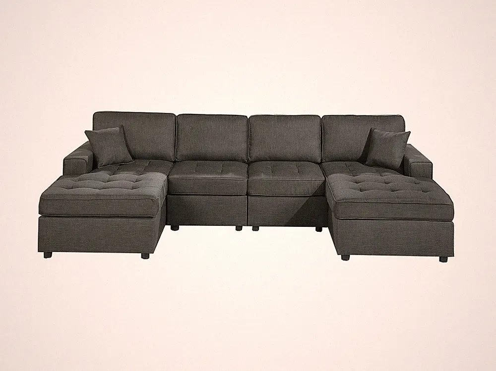 Chard Ash Black 3 Piece Sectional Sofa Set with Dual Chaises in Dorris Fabric