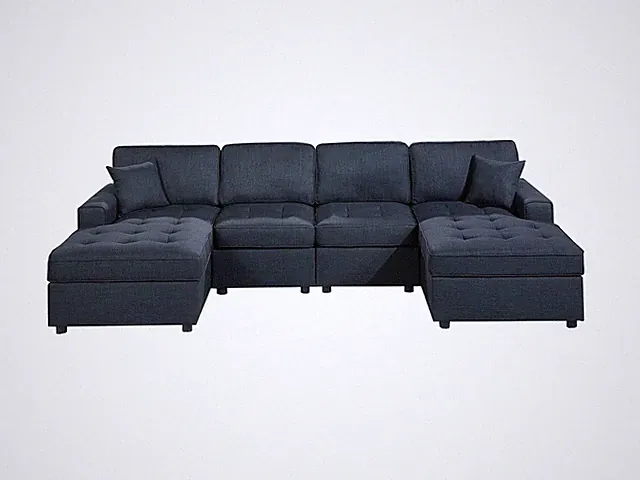 Chard Dark Blue 3 Piece Sectional Sofa Set with Dual Chaises in Dorris Fabric