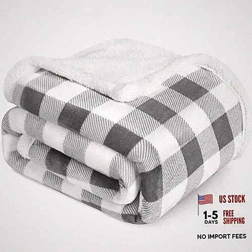Checkered Sherpa Blanket Couch - Sofa Bed - Light Grey - Throw Checker