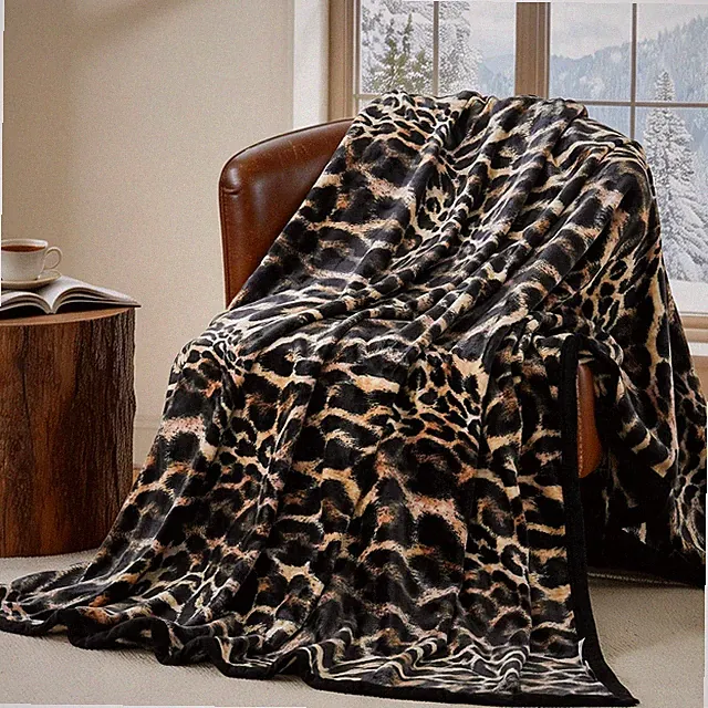 Cheetah Fuzzy Flannel Fleece Throw Blanket for Sofa, Couch, Bed, Leopard Prin...