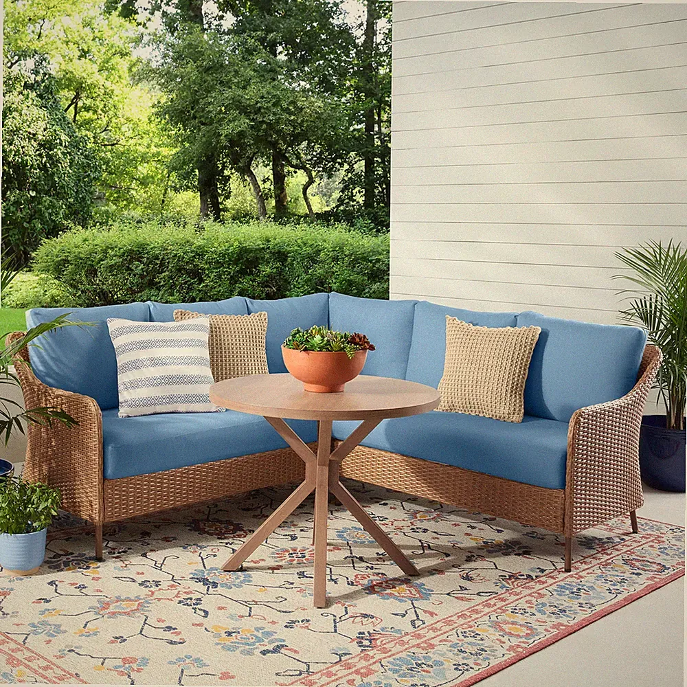 Chelsea Outdoor Patio 4-Pieces Sectional Dining Set, Blue