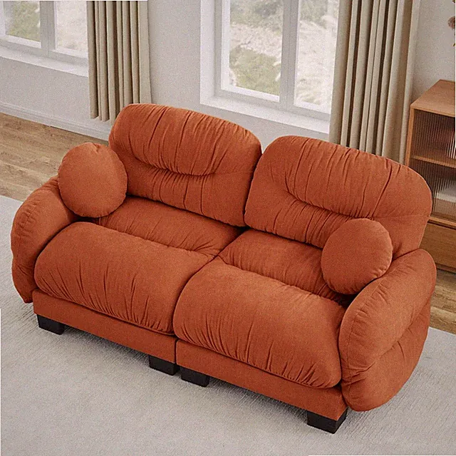 Chenille 2 Seater Sofa, Modular Loveseat w/ Ergonomic Foam & Throw Pillows