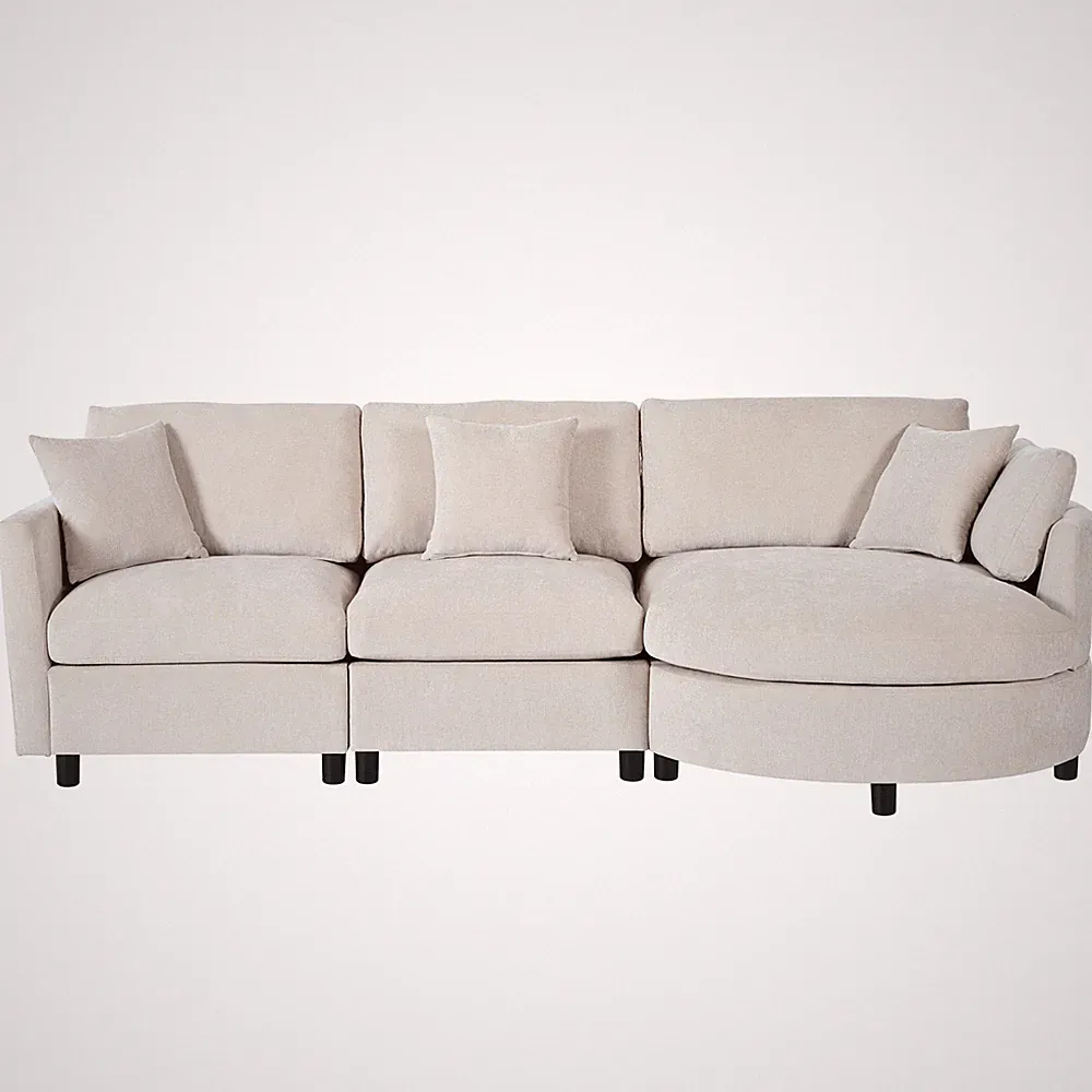 Chenille 3-piece sectional sofa 105" curved chaise lounge corner couch pillows