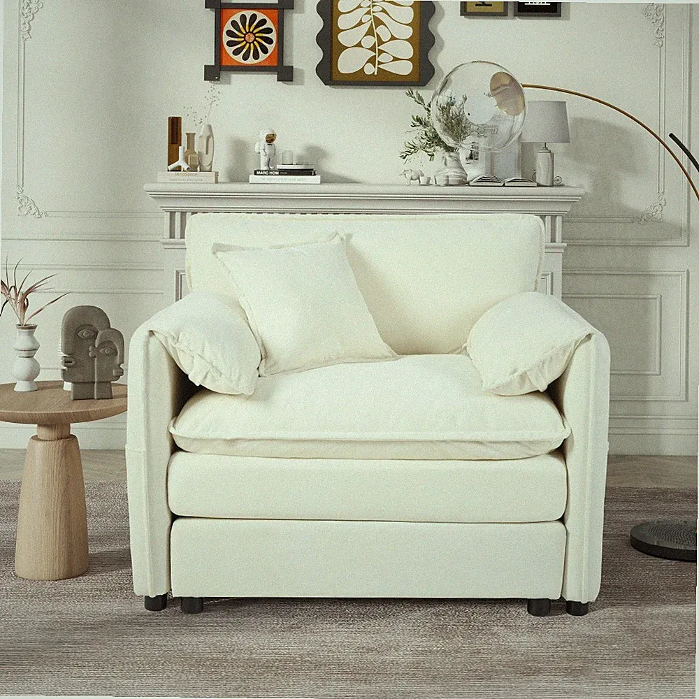 Chenille Armchair with 1 Cushion Modular with Double-Layered Padding