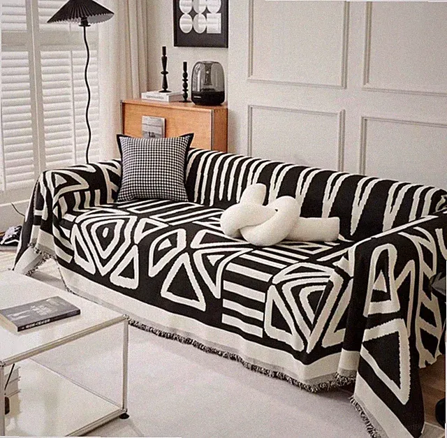 Chenille Black Sofa Covers for Dogs, Boho Washable Couch Protector 71x118”