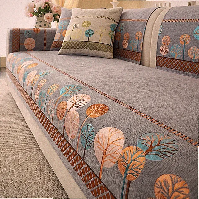 Chenille Boho Jacquard Couch Cover, Washable Sectional Sofa Covers for 3 Cush...