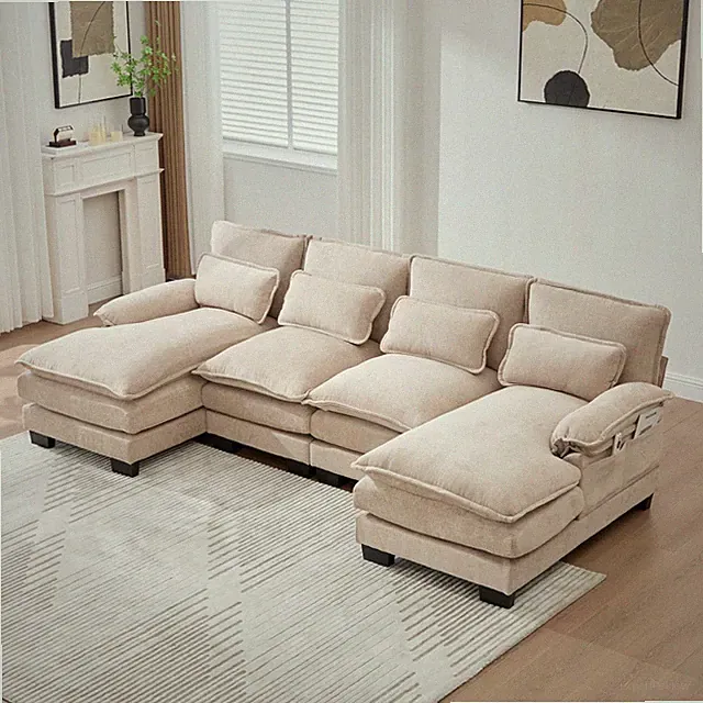 Chenille Cloud Couch Sectional Sofa with Double Chaise and Memory Foam