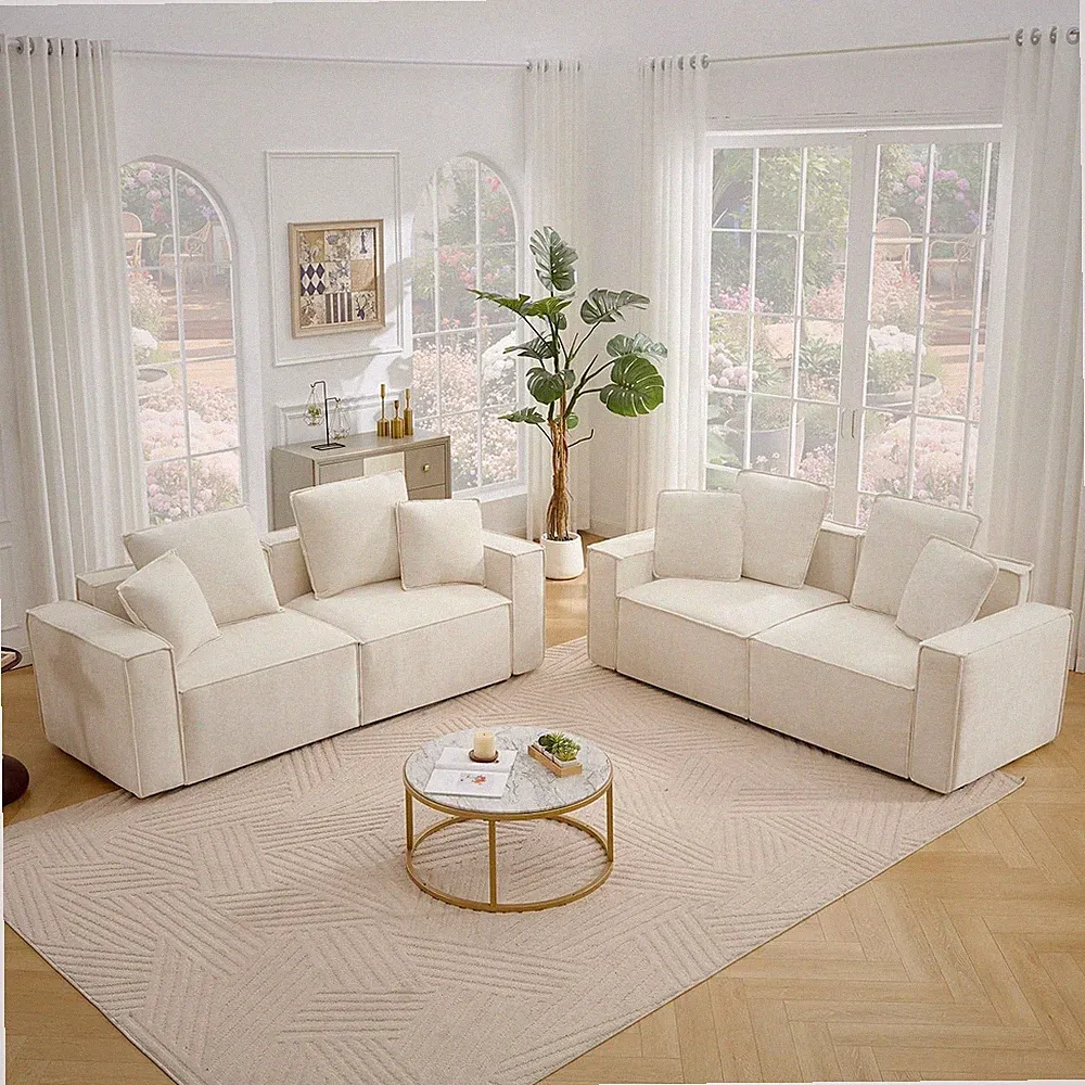 Chenille Cloud Modular Sectional Sofa Wide Armrests 8 Pillows Beige