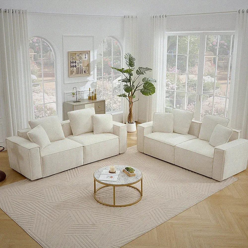 Chenille Cloud Modular Sectional Sofa Wide Armrests 8 Pillows Beige