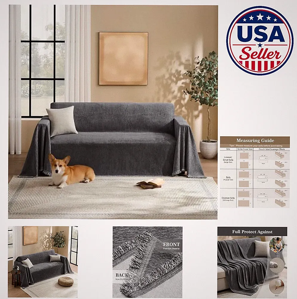 Chenille Couch Cover 71x150 Inch Washable Sofa Slipcover Sectional Furniture