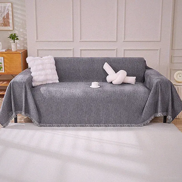 Chenille Couch Cover, Dark Grey Sofa Covers Washable, Sectional Couch Covers for