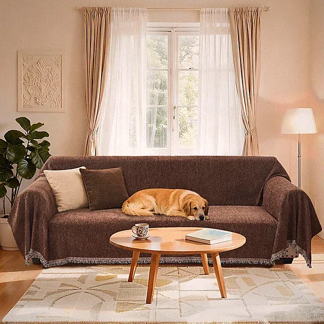 Chenille Couch Cover L Shaped Sectional Sofa Cover - Universal Fit for Most C...