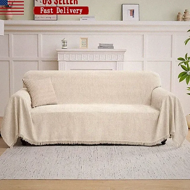 Chenille Couch Cover Luxury Stripes Easy Install Pet Friendly Durable Protector