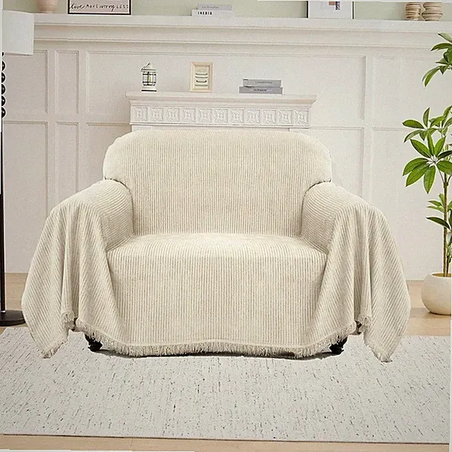 Chenille Couch Cover Luxury Stripes Easy Install Pet Friendly Durable Protector