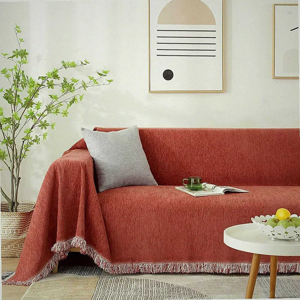 Chenille Couch Covers Brick Red Sofa Cover for Dogs Terracotta Sectional Couch