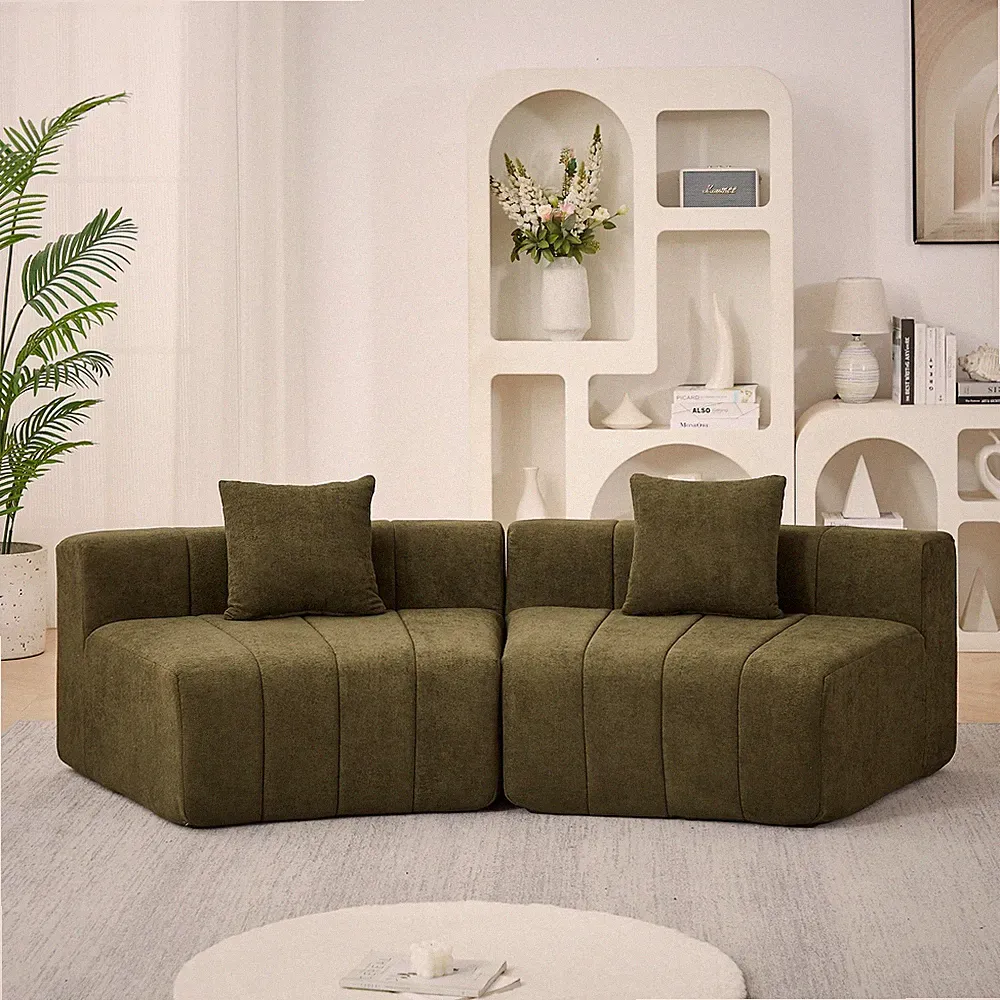 Chenille curved sectional sofa w/2 pillows,Curved Symmetrical Modular Semi Circu