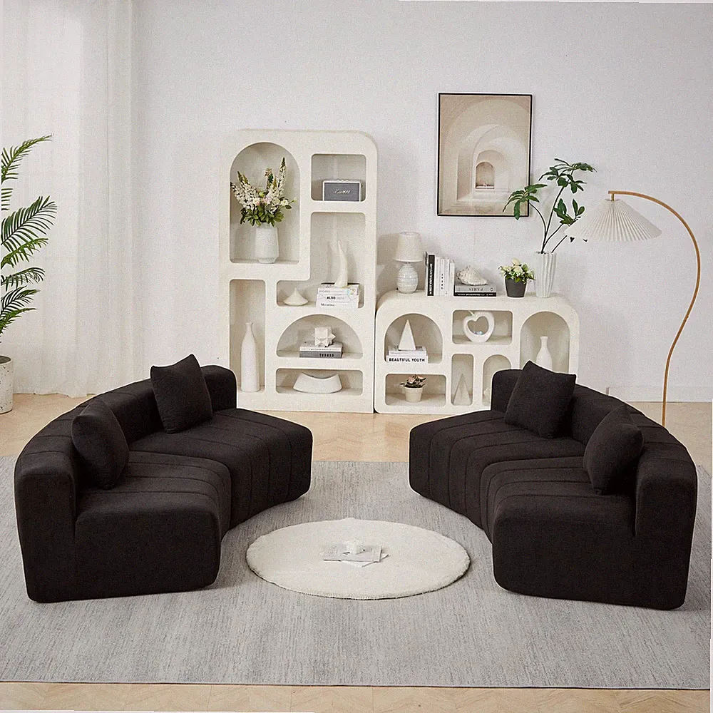 Chenille curved sectional sofa w/4 pillows,Curved Symmetrical Modular Semi Circu
