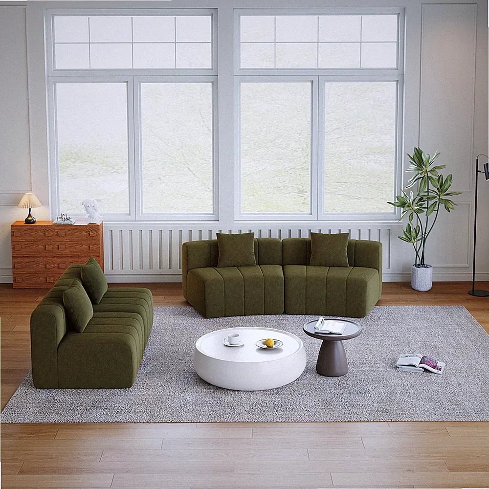 Chenille curved sectional sofa w/4 pillows,Curved Symmetrical Modular Sofa Secti