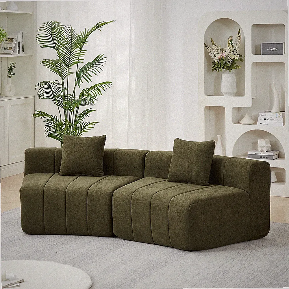 Chenille curved sectional sofa with 2 pillows,Curved Symmetrical Modular Semi