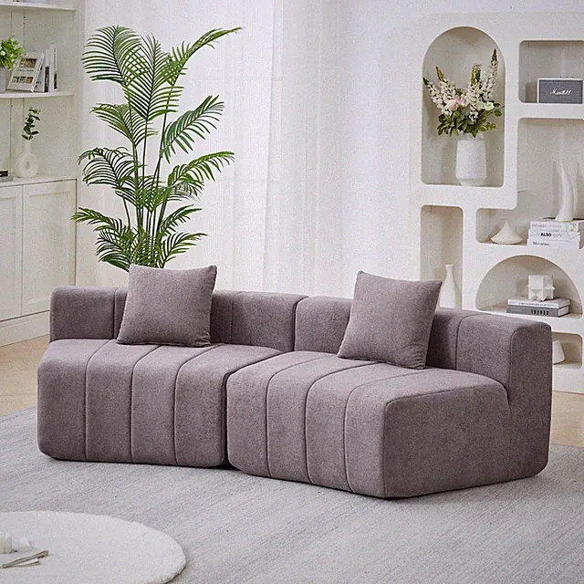 Chenille curved sectional sofa with 2 pillows,Curved Symmetrical Modular Semi Ci
