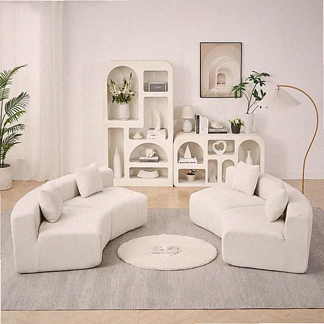 Chenille Curved Sectional Sofa With 4 Pillows,Curved Symmetrical Modular Semi Ci