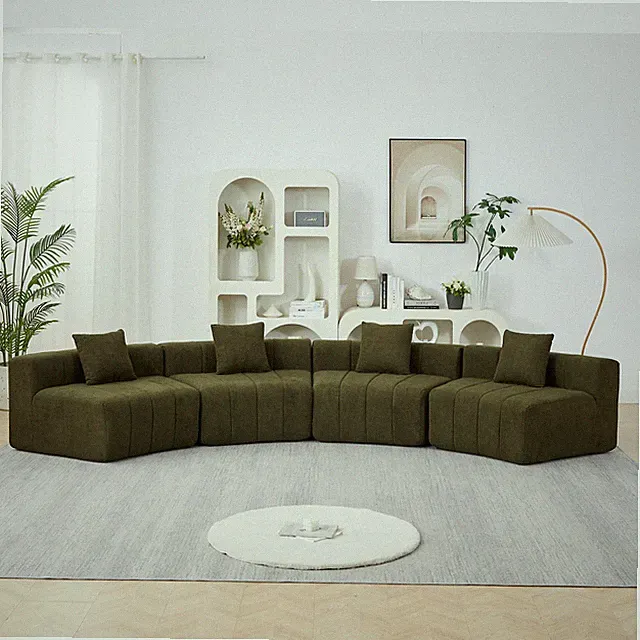 Chenille Curved Sectional Sofa With 4 Pillows,Curved Symmetrical Modular Semi Ci