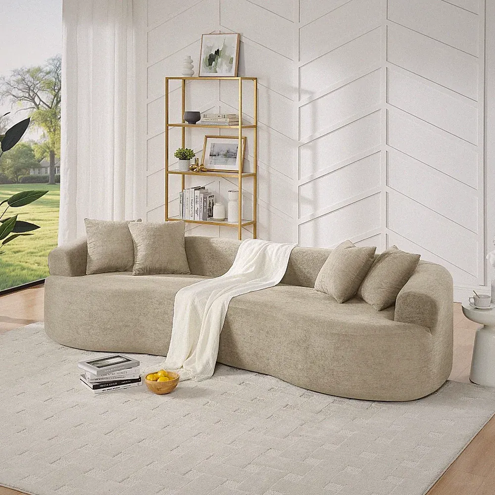 Chenille Fabric 4-Seater Curved Sectional Sofa, Cloud Couch, No Assembly