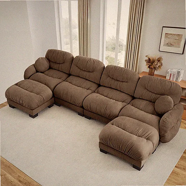 Chenille Fabric 4-Seater Sectional Sofa High-Density Foam Cushions