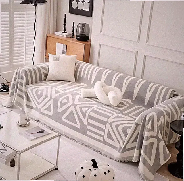 Chenille Gray Sofa Covers for Dogs, Boho Washable Couch Protector 71x118”