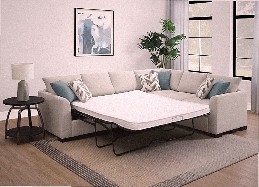 CHENILLE GREIGE SLEEPER SOFA SECTIONAL PULL OUT QUEEN BED LIVING ROOM FURNITURE