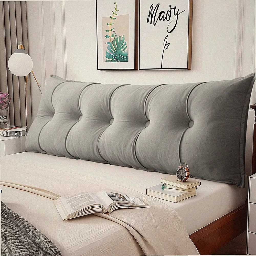 Chenille Headboard Wedge Pillow w/ Button Design Neck Back Support Bed Cushion