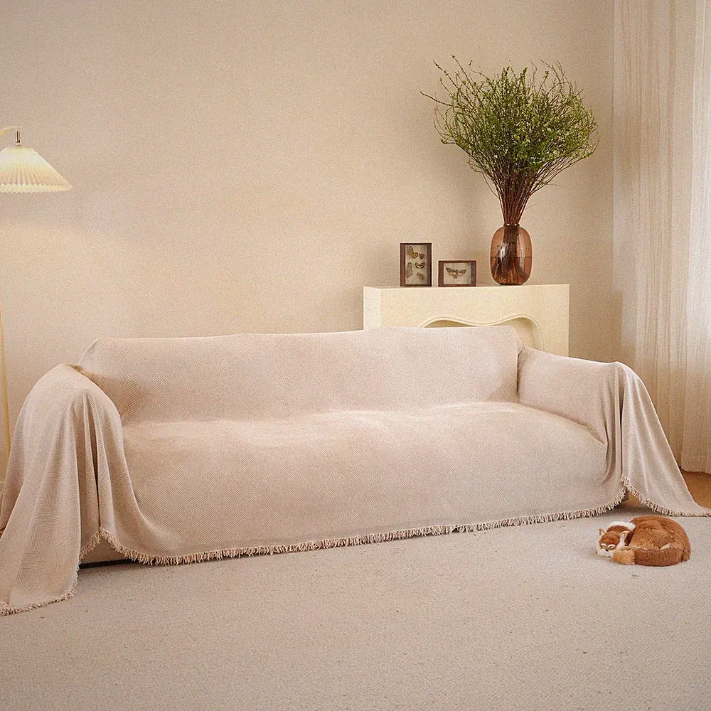 Chenille Herringbone Sectional Couch Covers for Pets Couch Throw Cover with T...