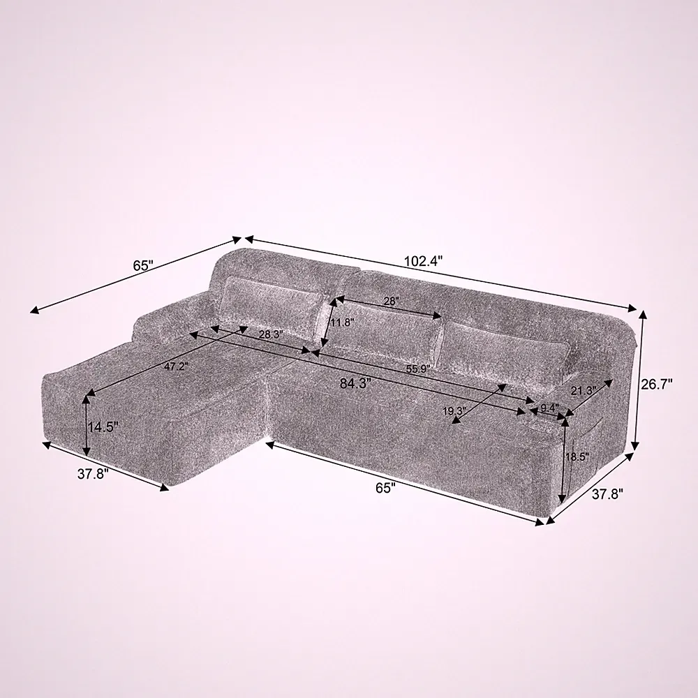 Chenille L-Shape Luxury Sectional Oversized Sofa,Mnimalist Design,Comfy Sle