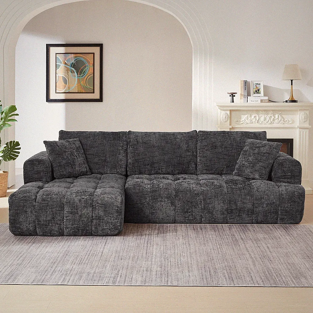 Chenille L-Shape Luxury Sectional Oversized Sofa,Mnimalist Design,Comfy Sleepe