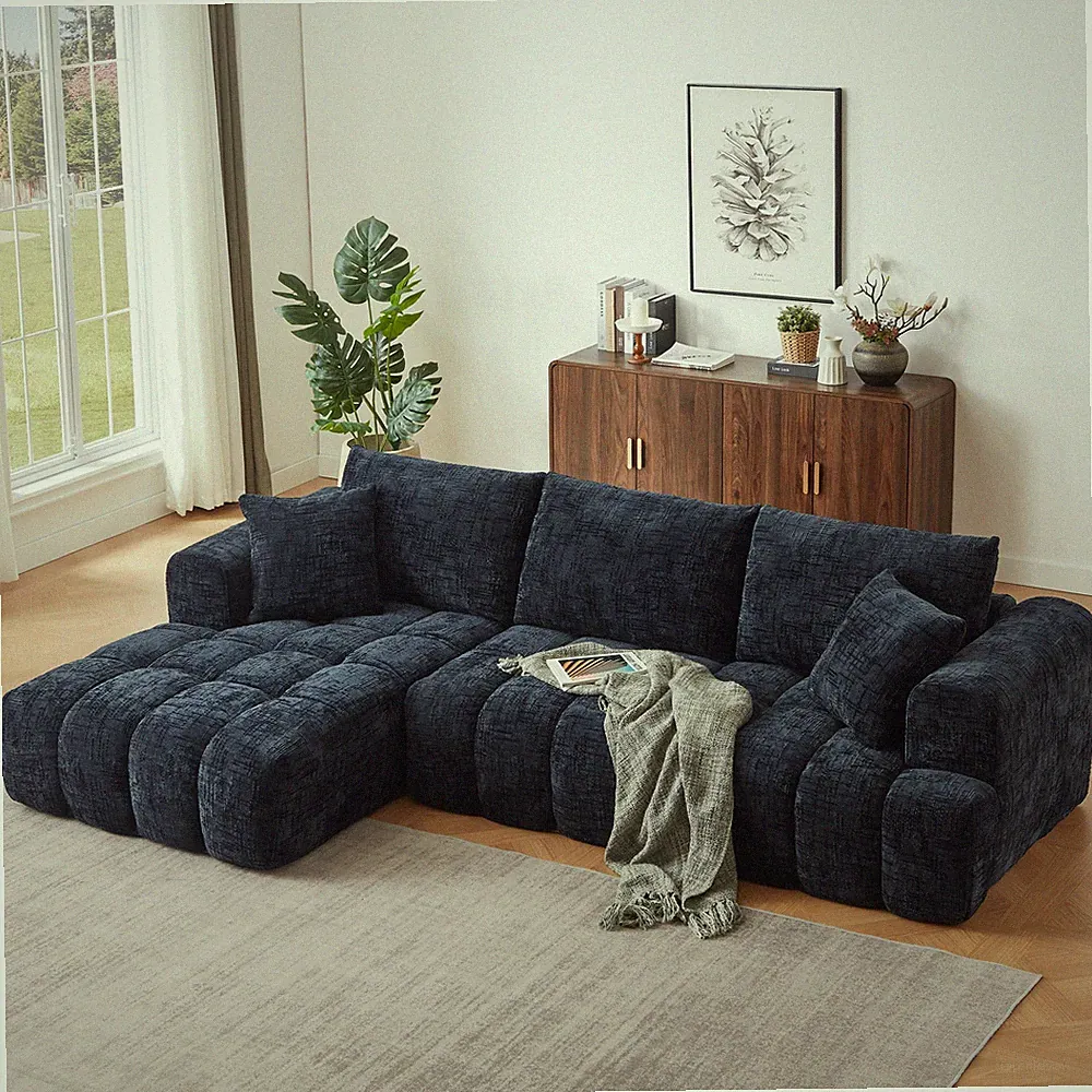 Chenille L-Shape Luxury Sectional Oversized Sofa,Mnimalist Design,Comfy Sleeper