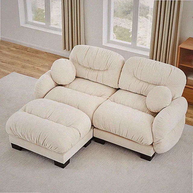 Chenille L-Shape Sectional Sofa, 2-Seater Modular Couch w/ Ottoman & Pillows