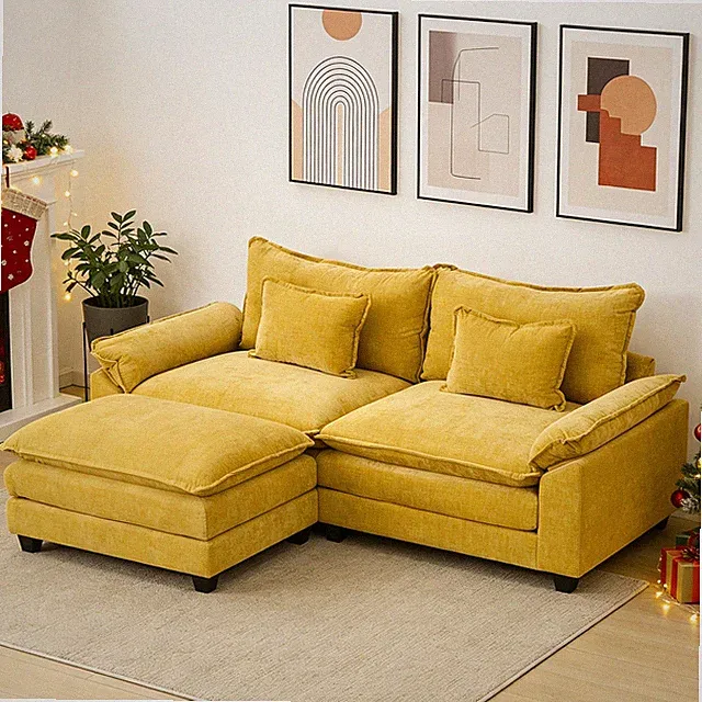 Chenille L-Shaped Sectional Sofa Couch with Ottoman Chaise Living Room Sofa Set