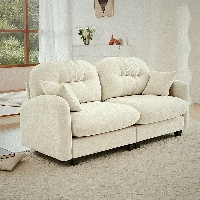Chenille Loveseat Cloud Sectional Sofa Modular Couch With Tufted Back Beige