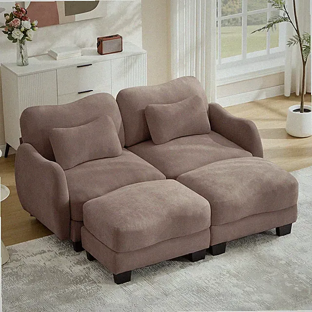 Chenille Loveseat with Movable Ottoman and Waist Pillow 71 Inch Rose Dust