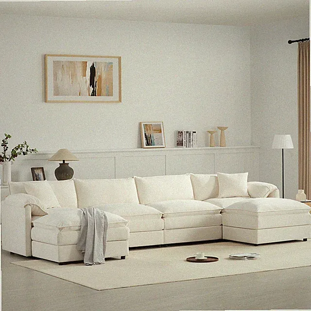 Chenille Modern Modular Sectional Sofa Cloud Couch Set with Double Cushions