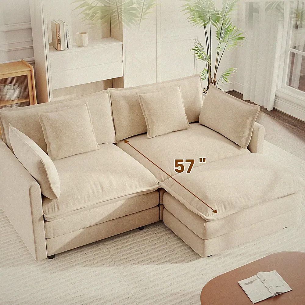 Chenille Modular 2-Seats Sectional Sofa Couch with Movable Ottoman for Apartment