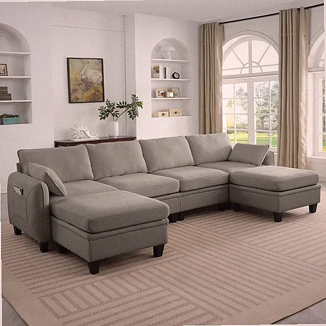Chenille Modular L-Shape Sectional Sofa w/Storage Ottoman Cloud Couch