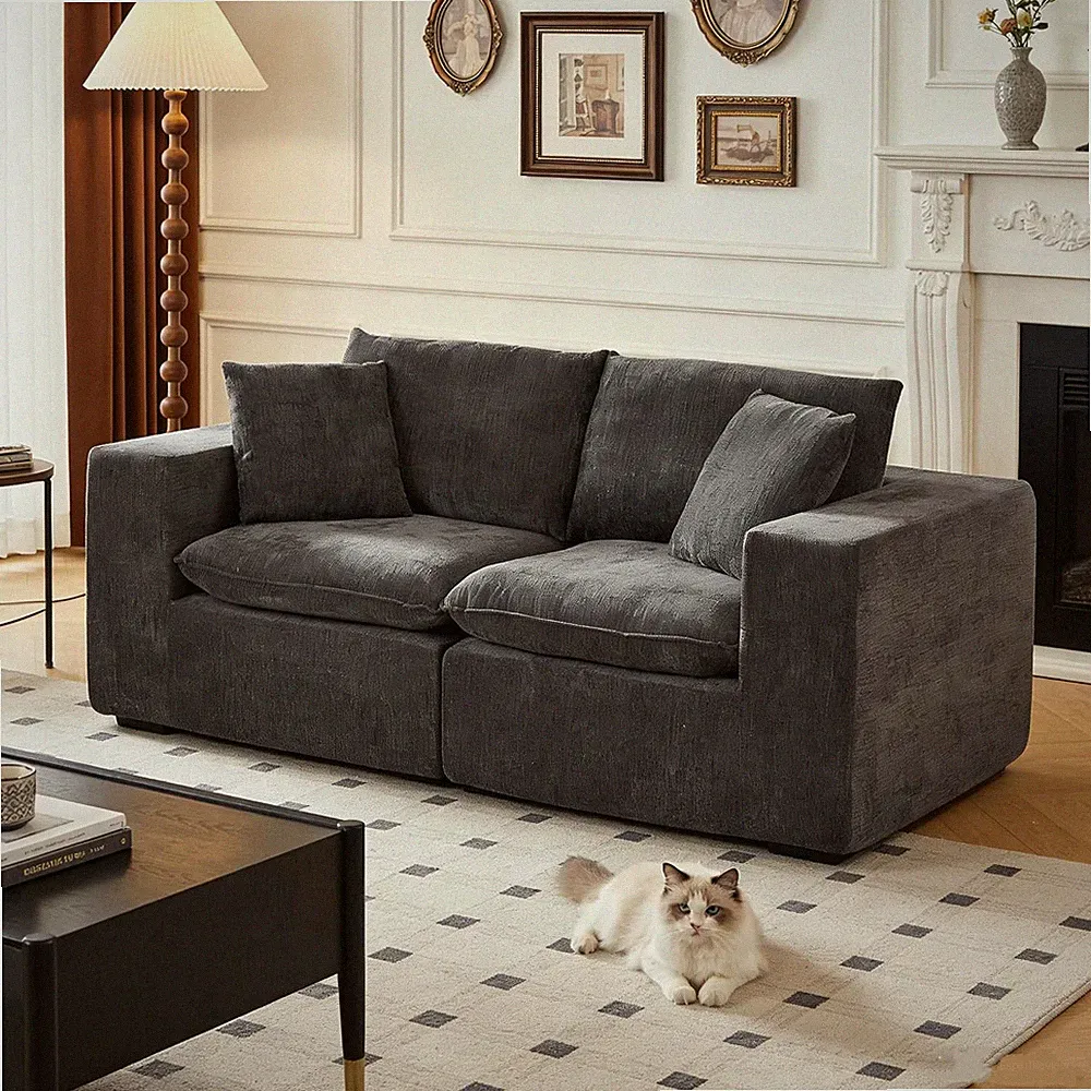 Chenille Modular Loveseat Sofa, 79'' Dark Gray Sectional Couch with Pillows