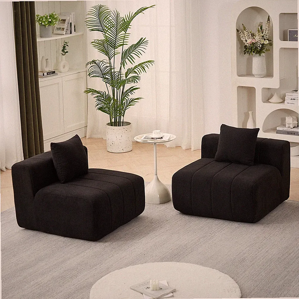 Chenille Modular Sectional Sofa 2-Seat with Pillows, Black