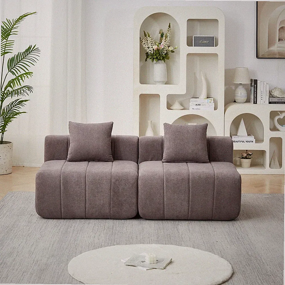 Chenille Modular Sectional Sofa with Pillows, Grey, 2-Seat