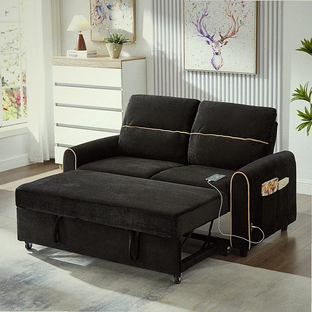 Chenille Pull Out Sofa Bed,58-inch Sofa Bed,Sleeper Sofa,Loveseat Sofa w/Adjust